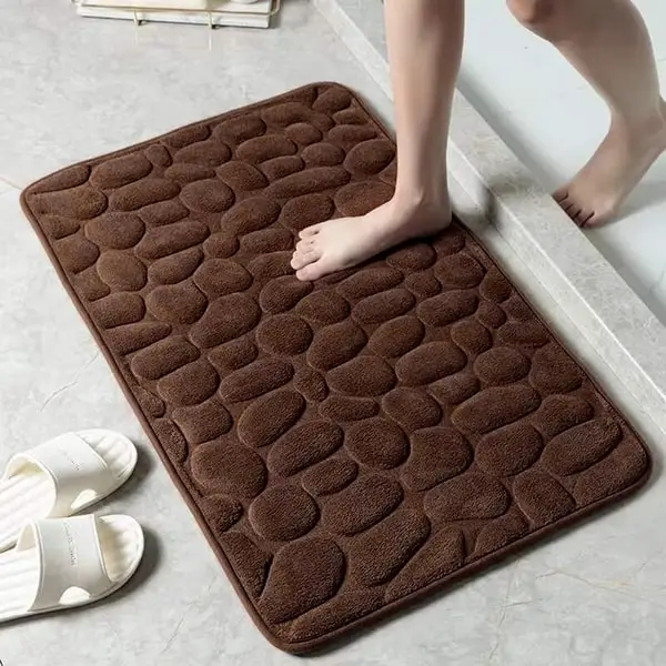 Bath Mat Set 2 Pieces Comfortable Carpet for Shower Room Embossed Coral Fleece Bath Rug Memory Foam Super Absorbent Floor Mat