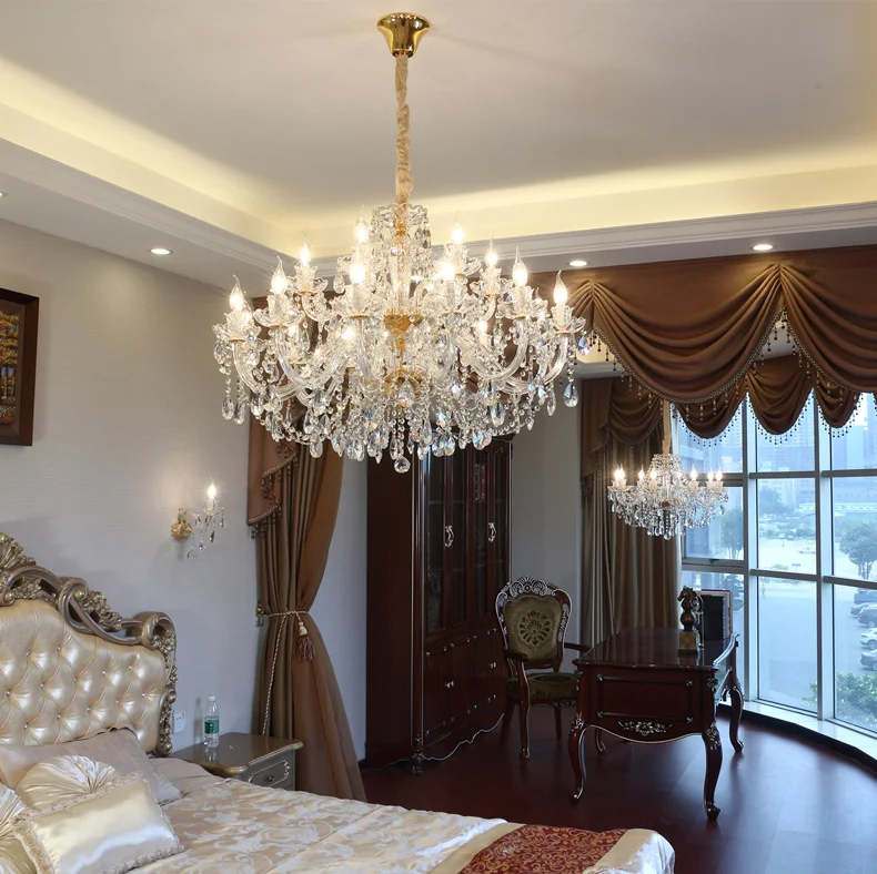Luxury Modern Gold Glass K9 Crystal Chandelier Indoor Living Room Hanging Lighting for Hotel Bedroom Pendant Lights Chandeliers