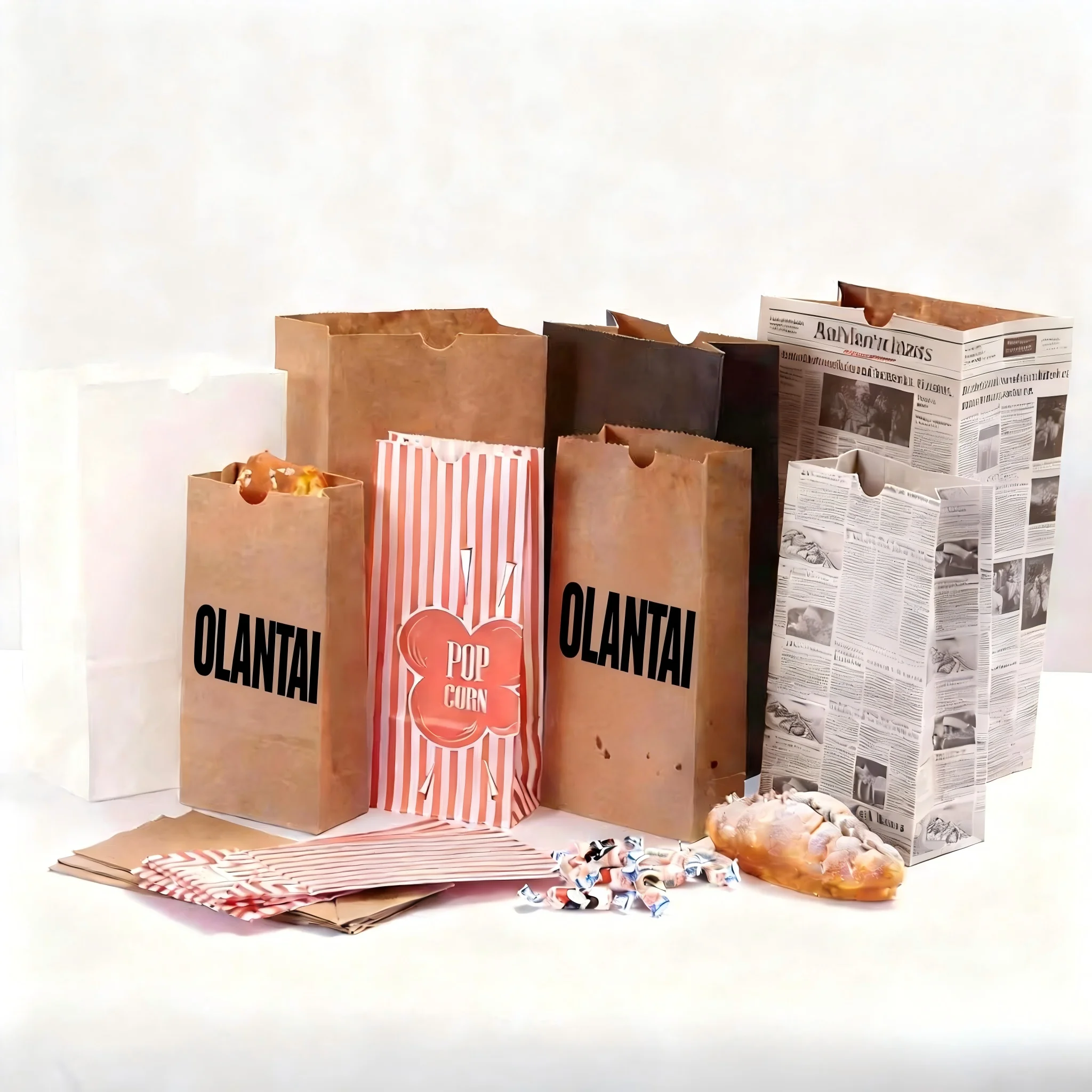 Kraft Paper Bags Strong Brown White Recyclable Durable Printed Shopping Bag with Ribbon Handle Food Grade Packaging