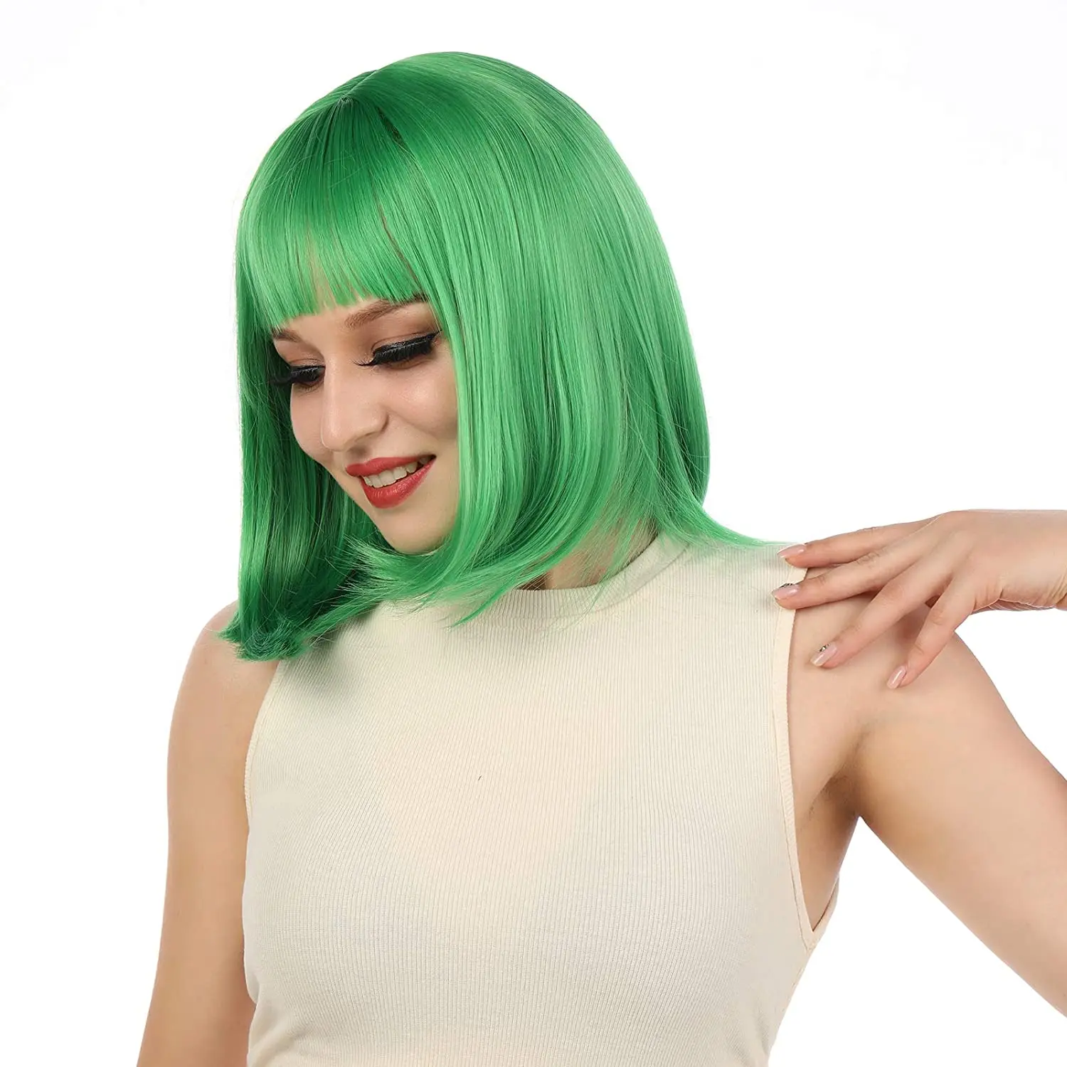 Оптовая продажа с фабрики 12 дюймов короткий парик для волос прямо с плоскими синтетические красочные косплэй ежедневно парик на каждый день и для вечеринок для женщин