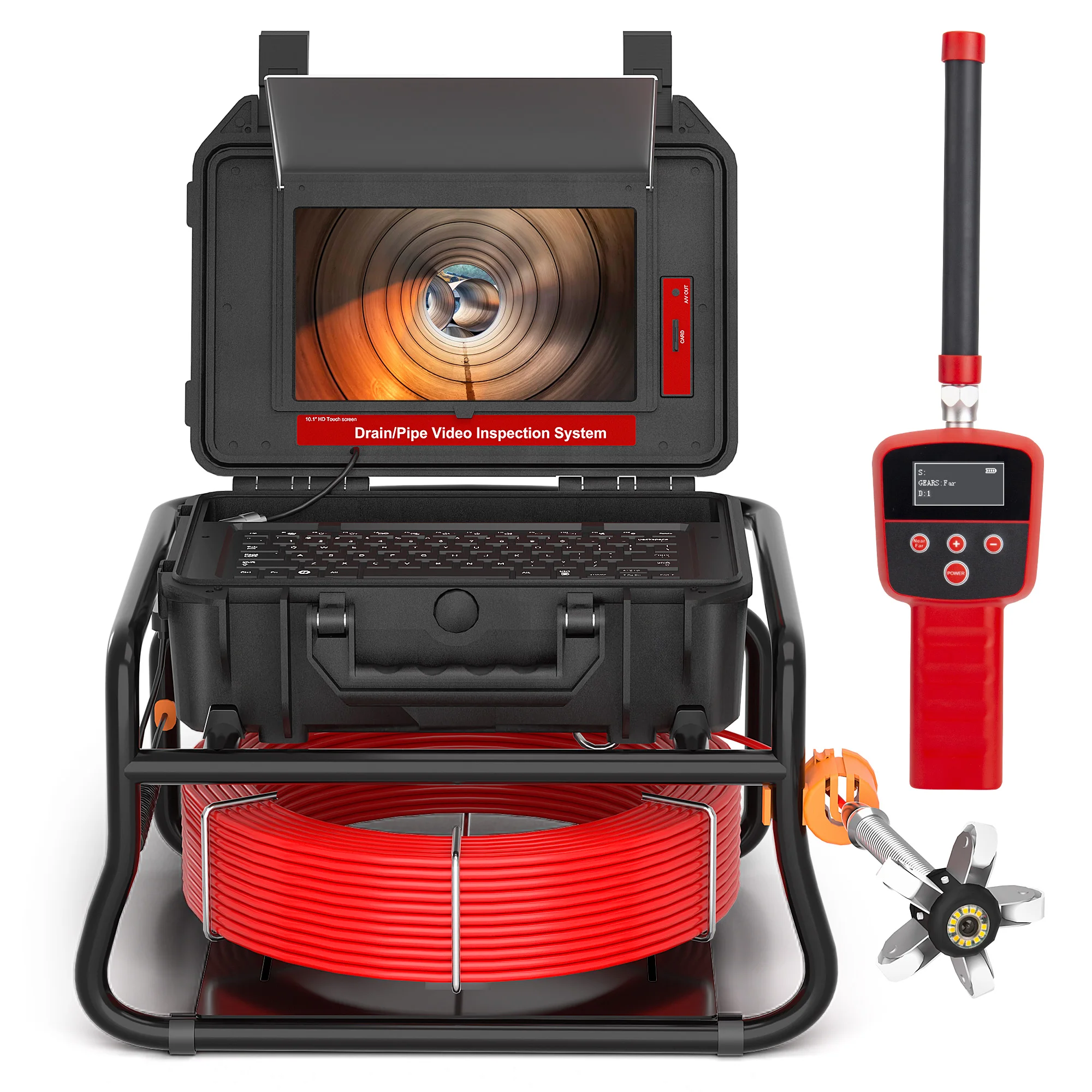 10.1Inch Touch Monitor 512HZ Transmitter  Sewer Drain Endoscope 16GB  Meter Counter Video Pipe Inspection Camera