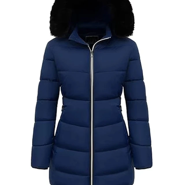 Custom Women Puffer Jacket Blue Duck Down Feather Puffer Coat Women'S Long Cotton Padded Jacket