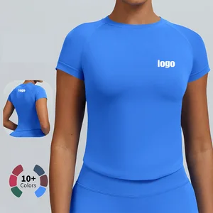 New Custom Gym Running Tanktop Seamless Short Sleeved Tshirt Fitness Sport Bra Yoga Activewear Women Workout Top