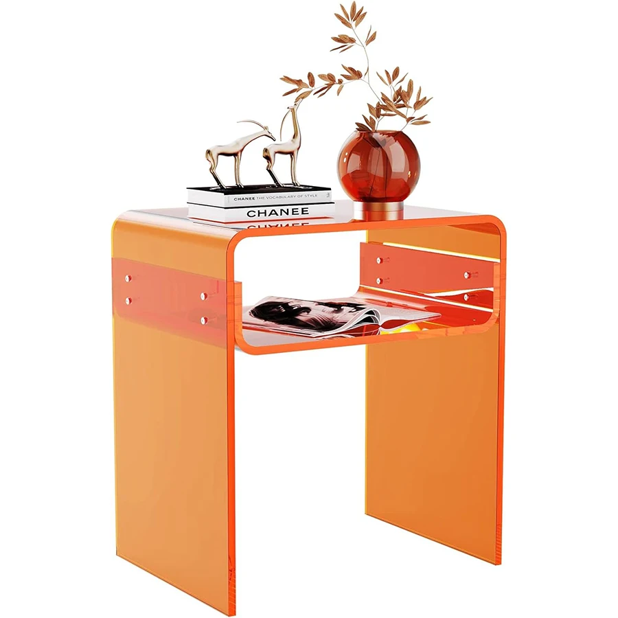 Tavolino A Forma Di C In Acrilico Trasparente, 3 Ripiani, 39,6x39,6x62,9 Cm, Comodino O Scrivania Salvaspazio Per Soggiorno, Camera Da Letto, Bagno, VR022804