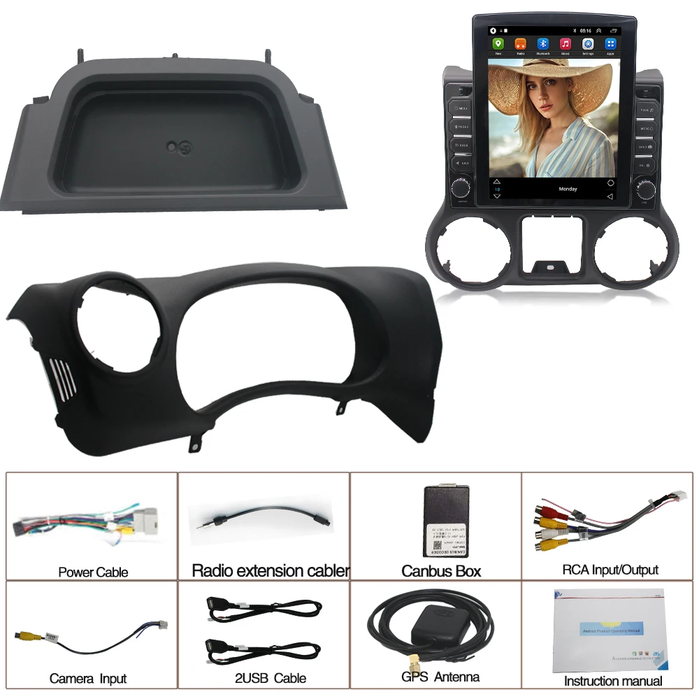 9.7" Vertical Screen Android 13 Car Audio Radio for Jeep Wrangler 3 JK 2010-2017 Carplay/4G Wifi GPS Multimedia Video DVD Player
