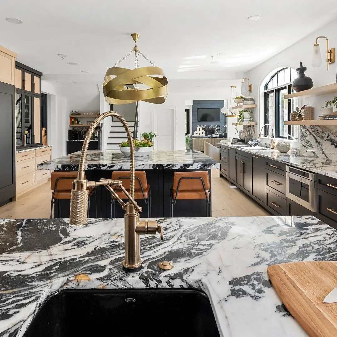 L Shaped Modular Kitchen Black and White Doors Modern Design Solid Wood ...