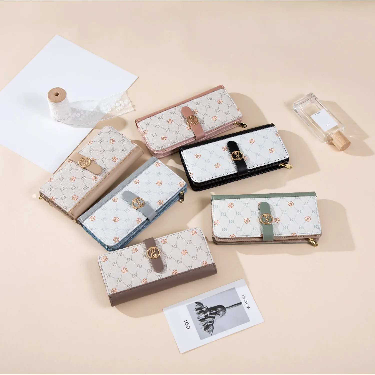 PRETTYZYS New Design Silk Printing Letter and Flower Pattern Lady Long Wallet Pu Leather Women Clutch Wallet Ladies Purse