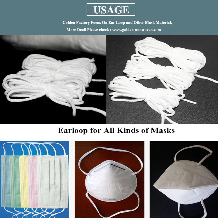 Pp 2 3 4mm Flat Kn95 Band White Soft Elastic Cord Black Adjustable Round Rope Stock Strap Nonwoven Fabric Earloops For Facemask