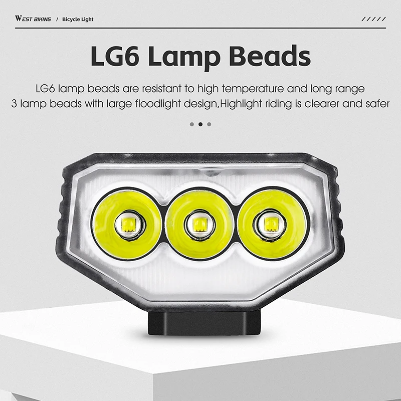 WEST BIKING Waterproof Durable 5 Types Lighting Molds Led Bicycle Grip Front Light Lamp Smart Usb Rechargeable Cycling Light