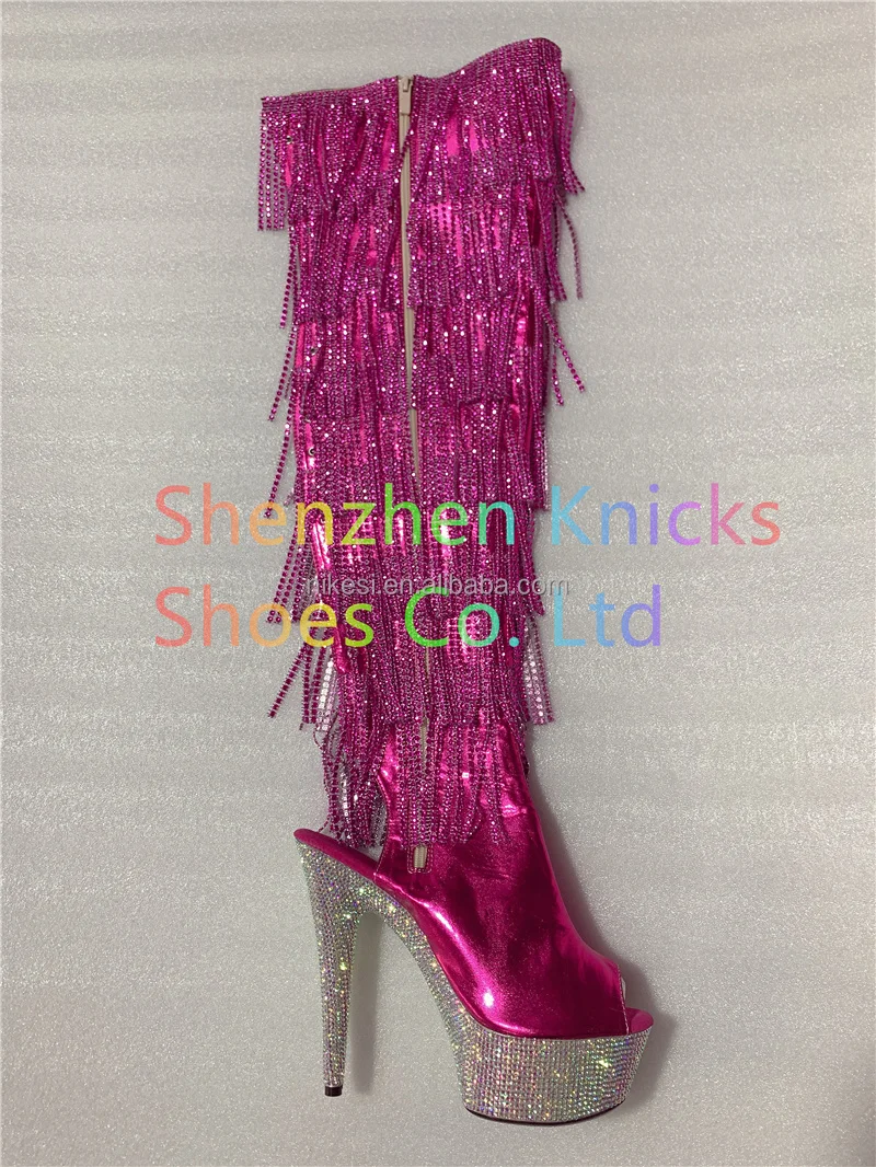 Rncksi 7 " 17cm Super High Heel Diamond Tassel Boot Ab Diamond Sole