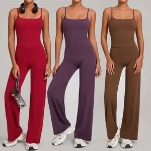 Custom Spaghetti Strap Tank Top Wide Leg Pants High Stretch Yoga Set Women Sports Suits