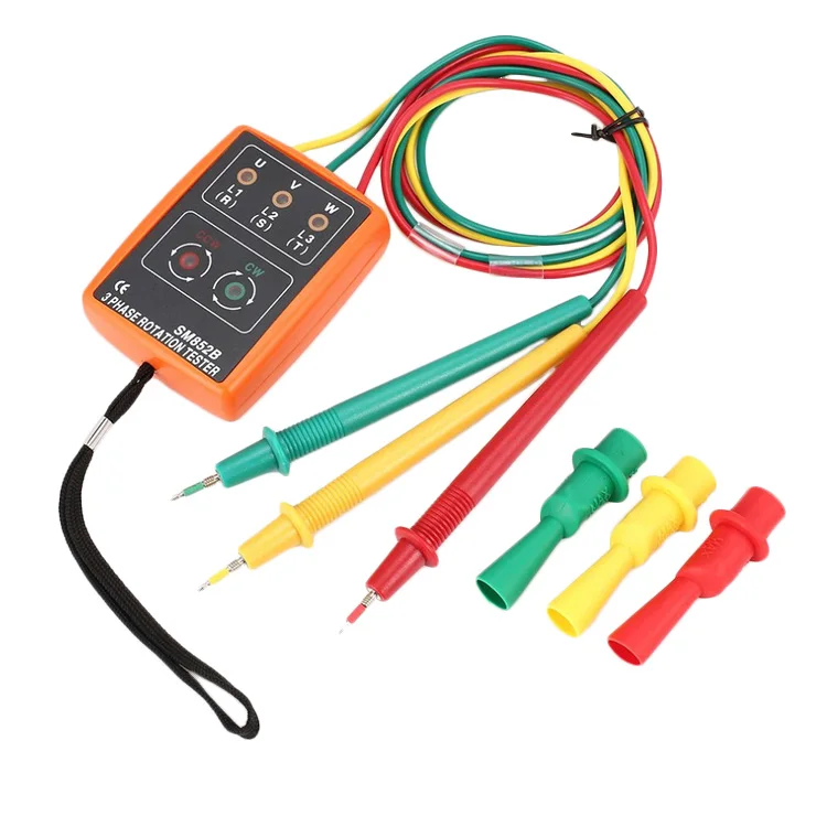 New SM852B 3 Phase Rotation Tester Digital Phase Indicator Detector LED Buzzer Phase Sequence Meter Voltage Tester 60V~600V AC