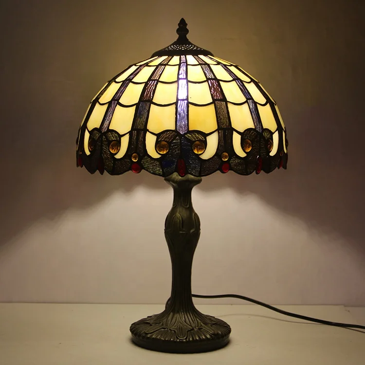 LongHuiJing Yellow Luxury Tiffany Style desk Lamp Handcrafted table Lamps Stained Glass lampshade light custom made