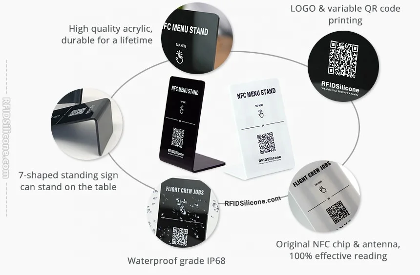 Acrylic NFC Menu Display Table Stand Custom NFC Google Review Stand Sign