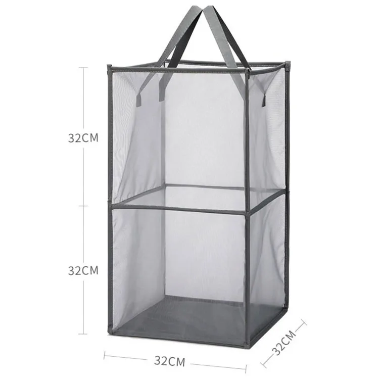 Customized Logo Large Capacity Laundry Baskets Collapsible Dirty Clothes Bag Foldable 2 Compartment Net Laundry Basket