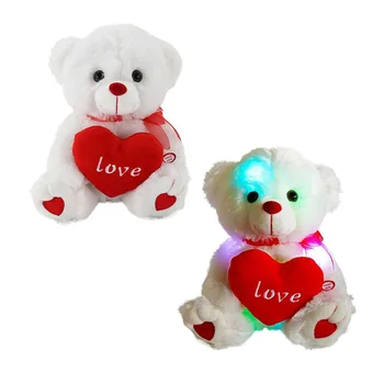 Stuffed Animal Plush White Teddy Bear For Valentine Day Custom LOGO Light Up Plush Toy Teddy Bear Glow Led