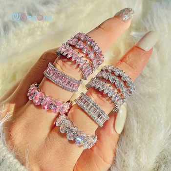 Woneone luxury women jewelry cubic zirconia 925 sterling silver diamond engagement wedding ring
