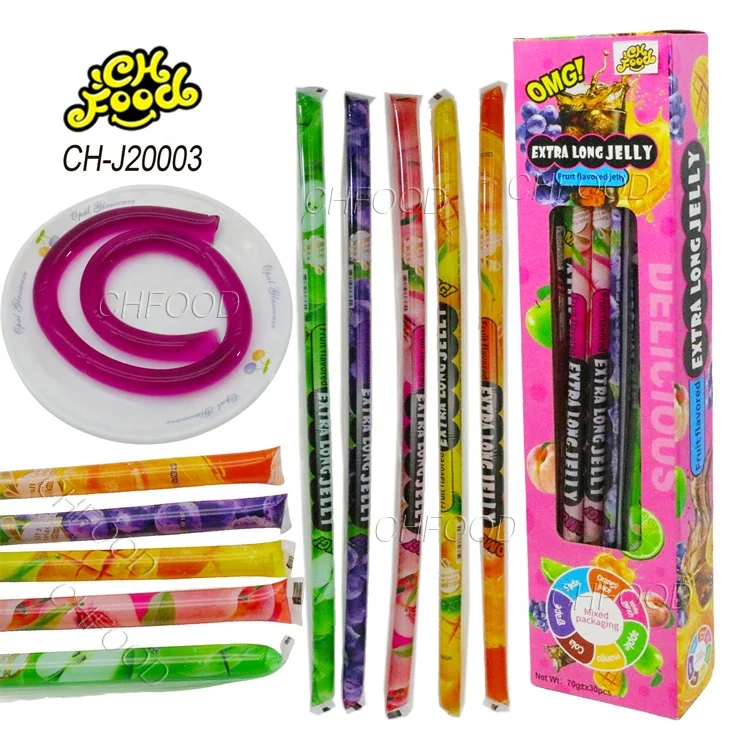Low MOQ Wholesale Blueberry Mango Orange Peach and Apple Flavors Long Stick Fruity Jelly Pudding Candy Sweets for Kids