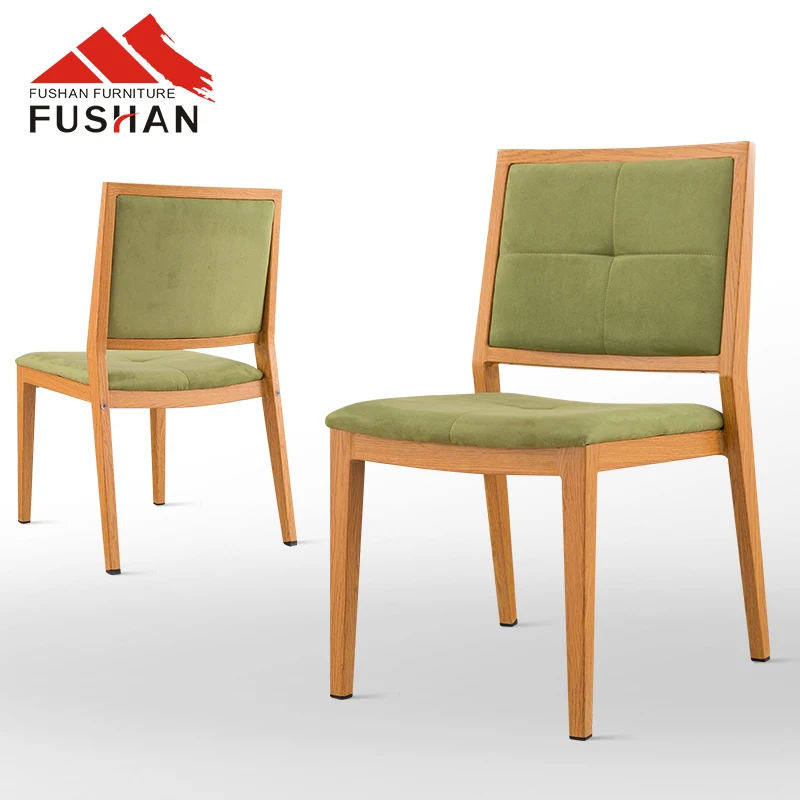 Nordic Style Aluminum Alloy Wood Veneer Upholstered Back Hotel Restaurant Cafe Dining Chair