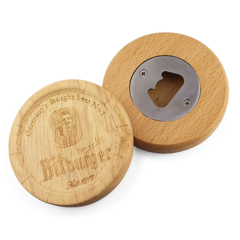 1PC Bottle opener Wooden round Bottle opener Solid wood magnet Bottle opener