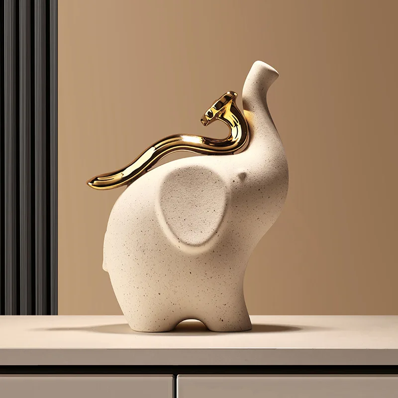 Pig Figurine with Golden Apple Matte Speckled Finish Modern Minimalist Home Decor Living Room Bedroom Shelf Accent