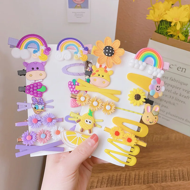 New Design 14Pcs/Set Cartoon Candy Color Cute Hair Barrette Rainbow Cloud Lollipop Clip Pin Accessories Set for Kids Girls