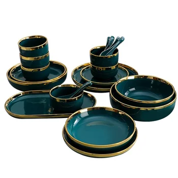 Luxury Style Tableware Restaurant Colorful Plate Set Ceramic Dinner Cutlery Set
