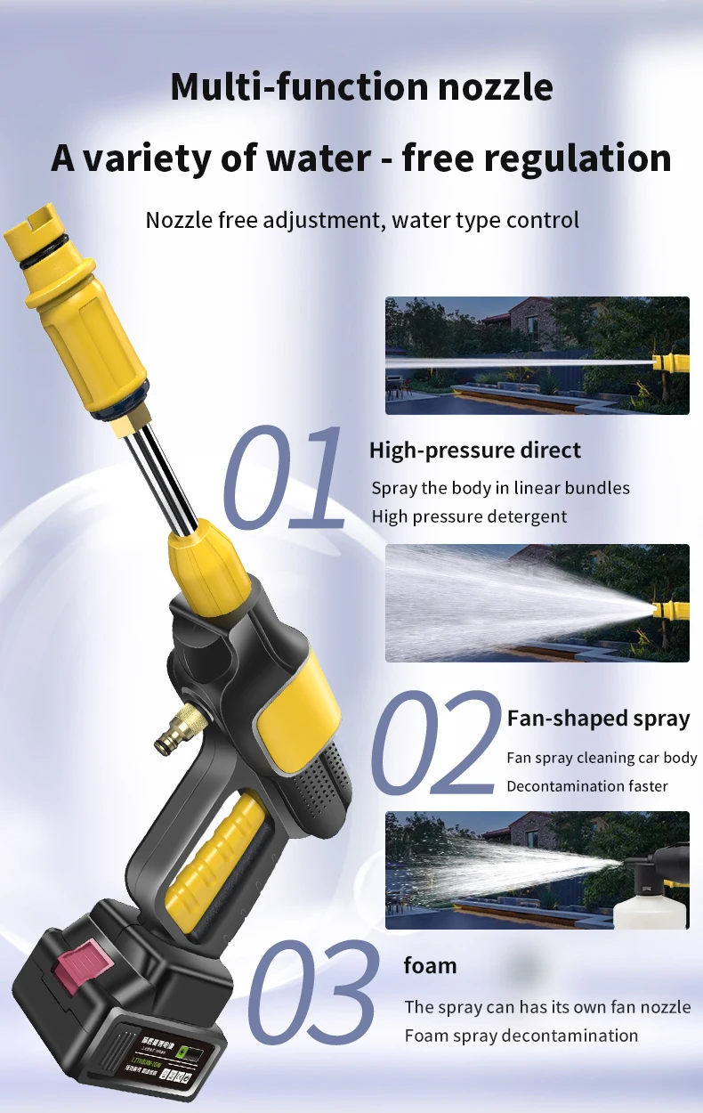 Wireless Car Wash Water Gun Portable Cordless High Pressure Car Washer Gun With Lithium Battery