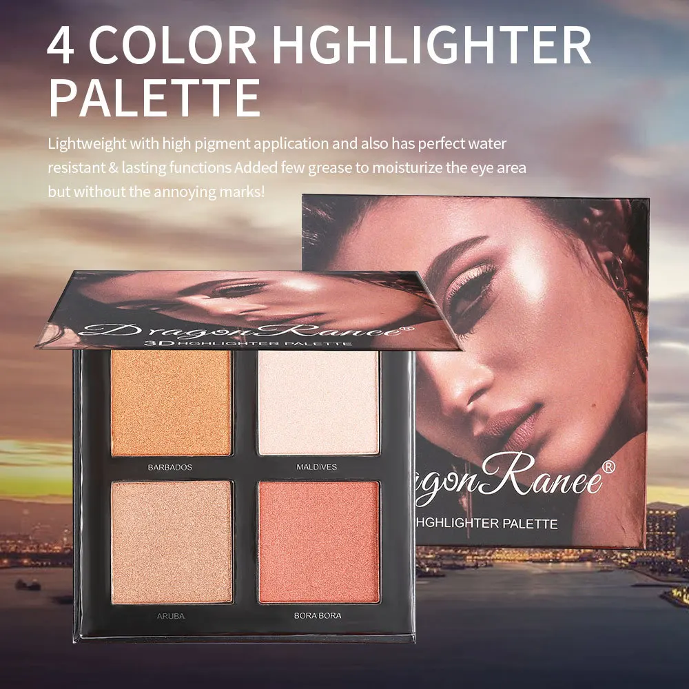 4 вида цветов хайлайтер Румяна палитры Высокое качество оптовая продажа продолжительный Блестящий водонепроницаемый освещения