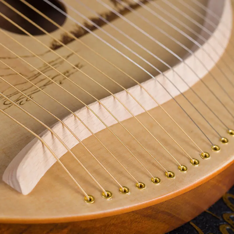 19-string Lyre Harp with Carved Note Full Peach Blossom Core Wood