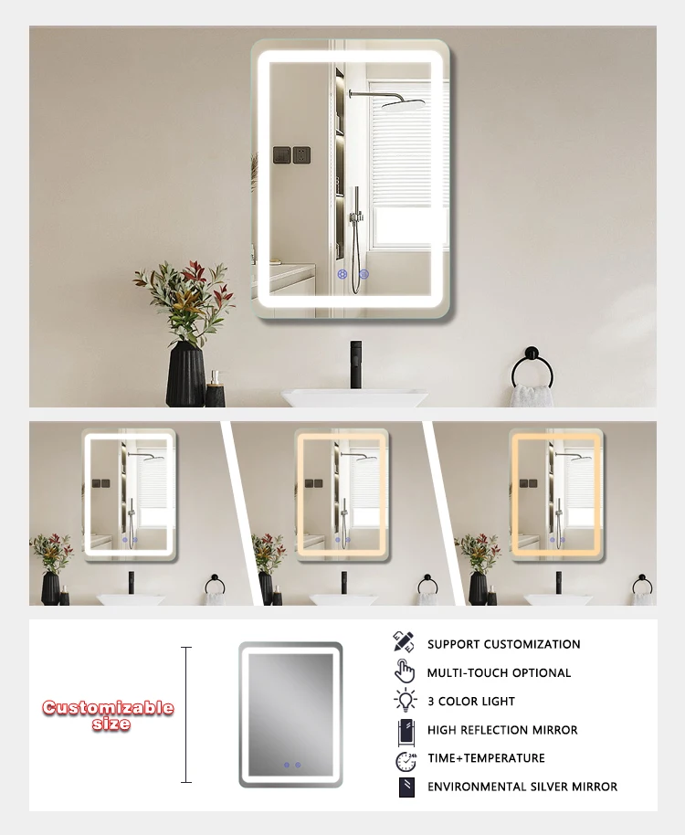 product modern luxury rectangle smart led bathroom mirror high quality water resistant glass furniture mirror with led-4