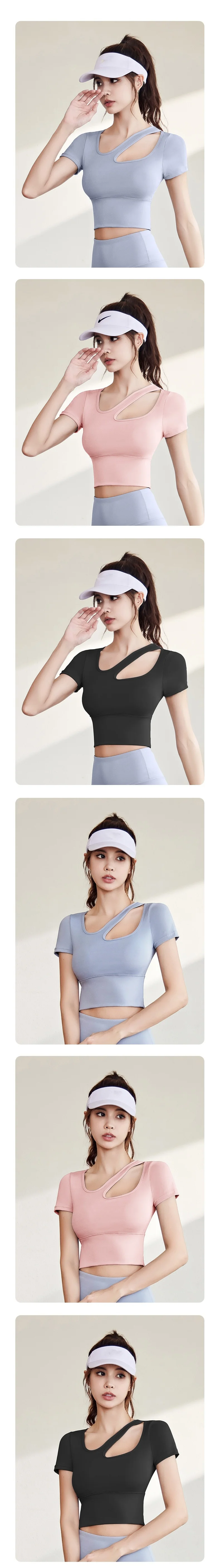 Summer Women's Quick-Drying Breathable Thin Tight Running Short Sleeve t-shirt Yoga Top With Chest Pad Sport fitness Wear factory