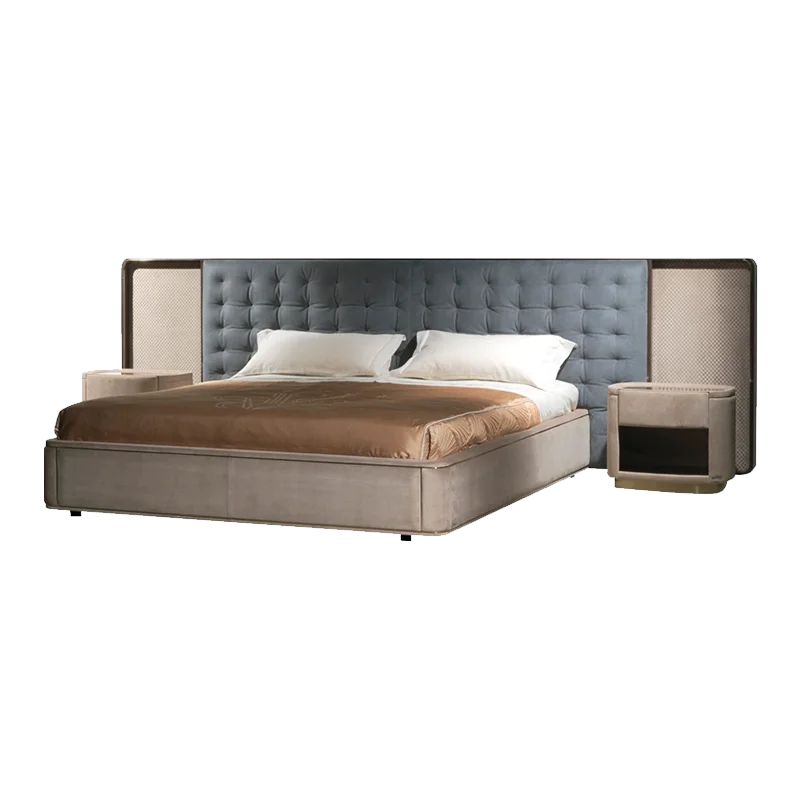 Contemporary Wood Frame Double King Size Leather Luxury Bed Home Suite Modern Wooden Queen Full Bedroom Furniture Set