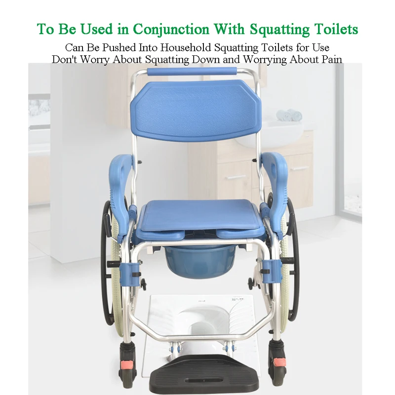 Manual Moving Disabled Portable Transfer Bathroom Shower Chair Commode