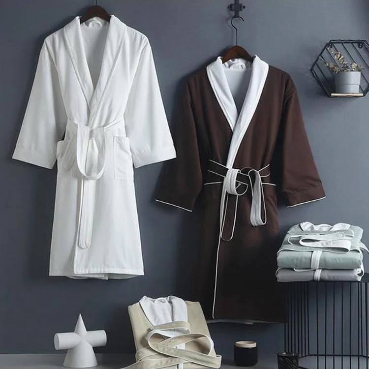 Custom Hotel Logo Luxury Double Layer Peach Skin Bath Robe Plush Lined