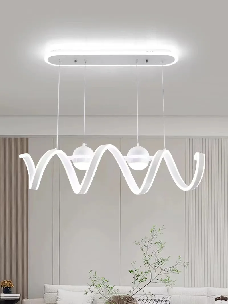 Low Ceilings Rectangle Pendant Light Modern Restaurant Hanging Lamps Kitchen Dining Wave Shape Minimalist Led Chandelier