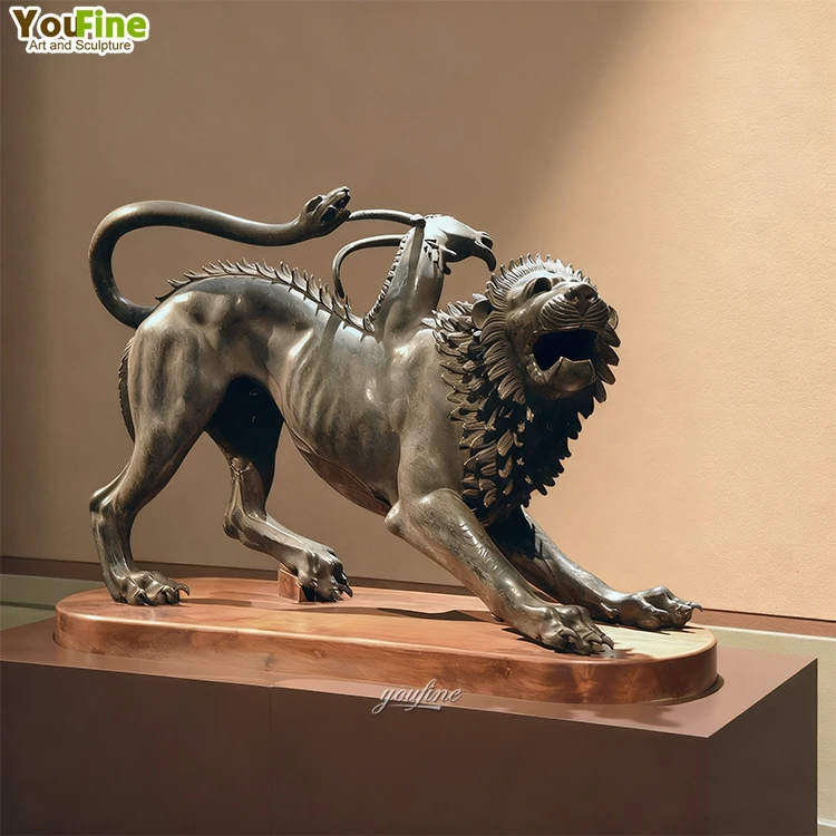 YOUFINE Garden Decor Classical Life Size Bronze Chimera of Arezzo Sculpture Etruscan Chimera Statue