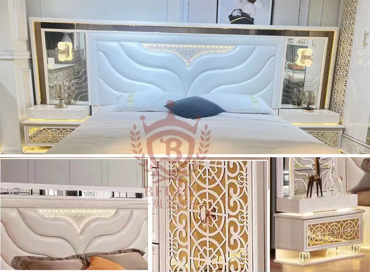Mirrored Solid Wooden Luxury Modern Beds Soft Storage Queen
