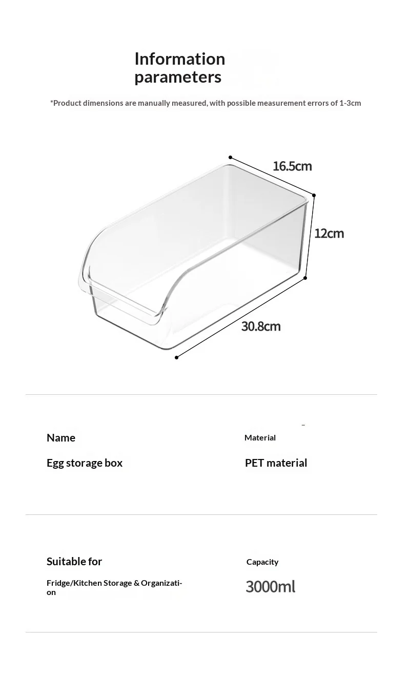 JX Plastic Open Egg Box Simple Refrigerator Storage Box Large Capacity Sorting Anti-String Transparent Summer Fruit Vegetable