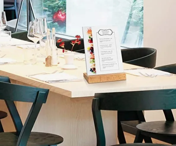 Custom Wood Base Table Menu Display Stand for Restaurant