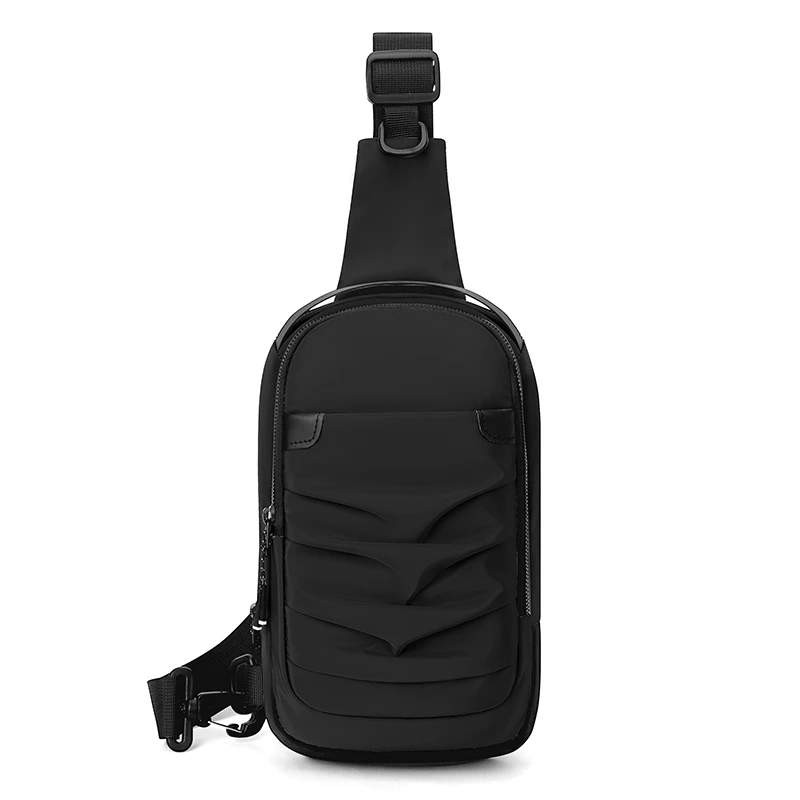 Small Batch Custom Wholesale Men's Chest Bag Waterproof Nylon Cloth Messenger Bag with Pleats Decoration