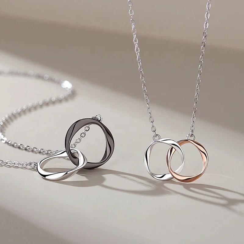 Mobius Ring Necklace - Unisex 925 Sterling Silver Couple Jewelry