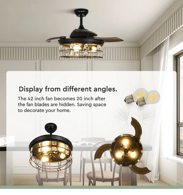 1stshine Led Ceiling Fan Hidden Pc Blades Ceiling Fan With Light Kit