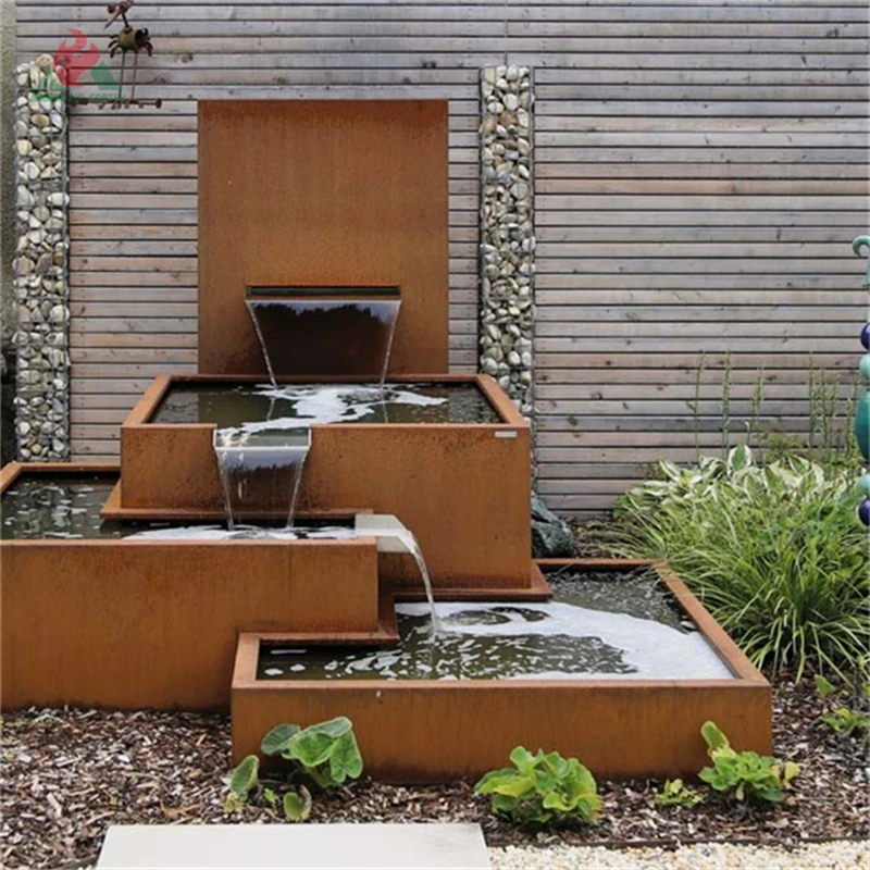 Corten Steel Round Water Table Out Door Garden Water Feature Water Fall ...