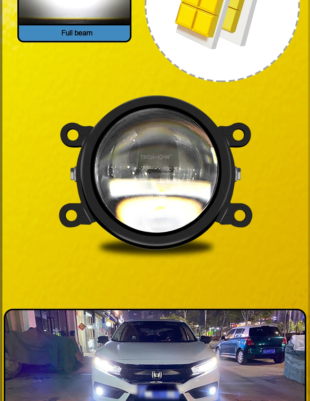 TECH-KING Automotive LED projector fog light 3-inch universal Matrix Automotive fog light retrofit accessory lens fog lamp