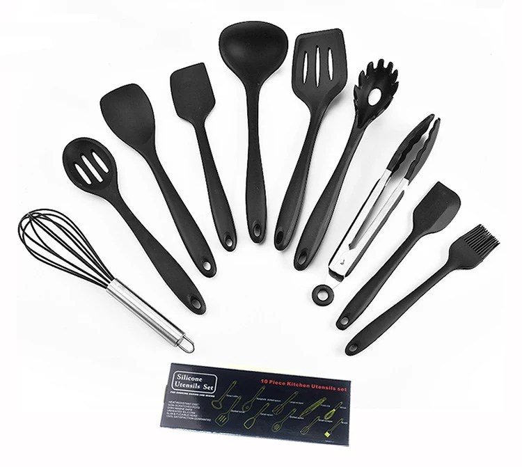 10 Piece Silicone Cooking Utensils Set with Stainless Steel