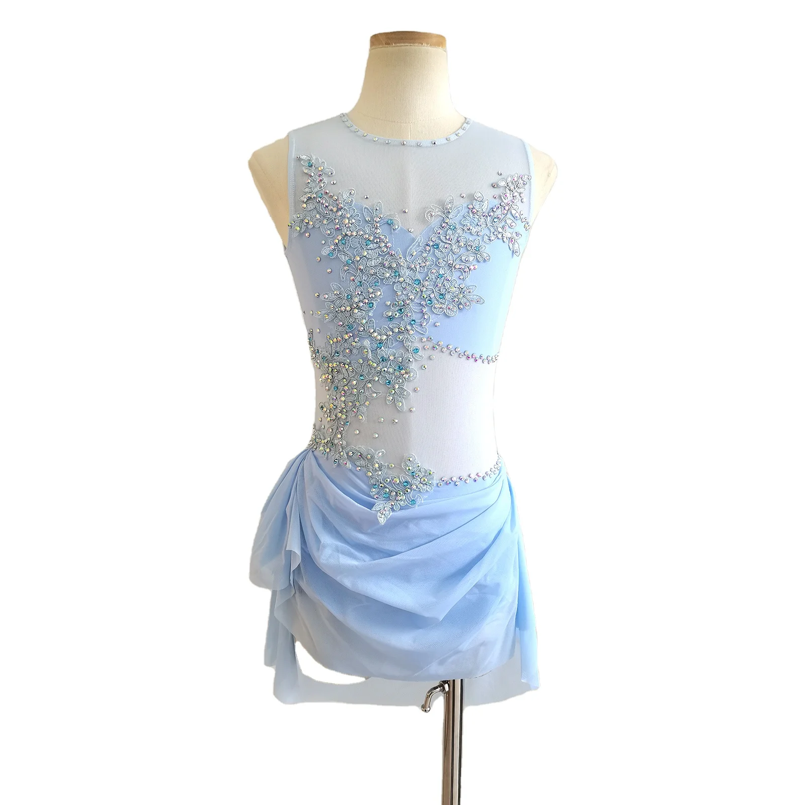 Luxury Light Blue Lyrical Dance Dress for Girls - Customizable Performance  Wear for Competitions and Pole Dance Events