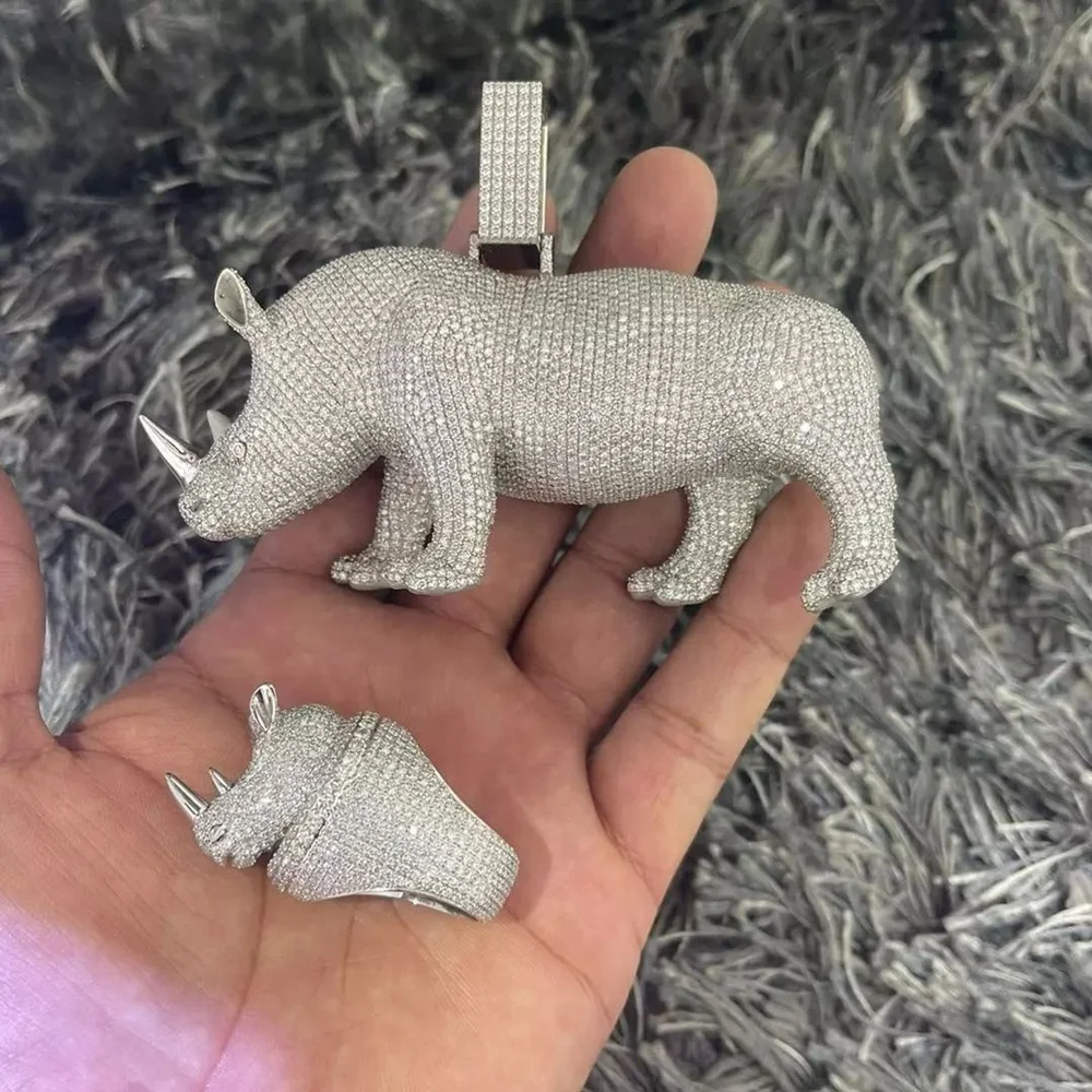 Men's Trendy Moissanite Animal Rhinoceros Necklace Pendant