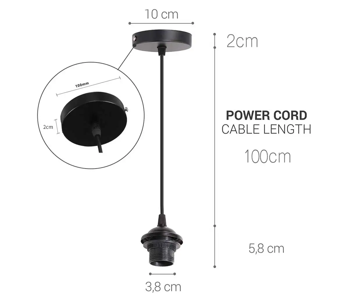 Modern Simplicity E27 Screw Ceiling Led Lamp Holder Socket 220v 110v 1m
