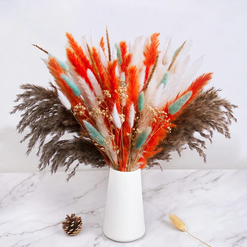 New Designed Colorful Bohemian Home Decor Popular Dried Flower Small Pampas Grass Rabbit Tail Bouquet manufacture